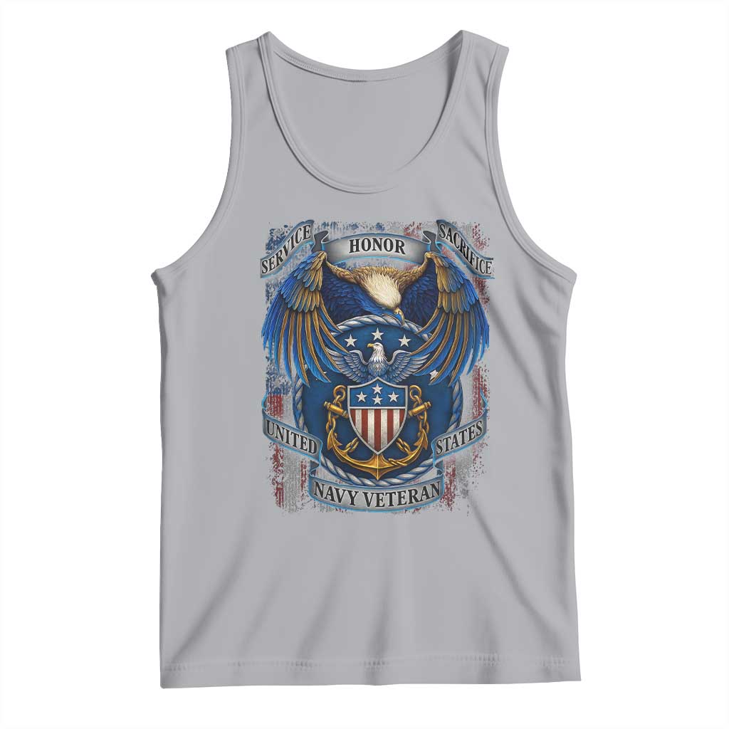 US Navy Veteran Service Honor Sacrifice Tank Top Vintage Bald Eagle American Flag Anchor - Wonder Print Shop