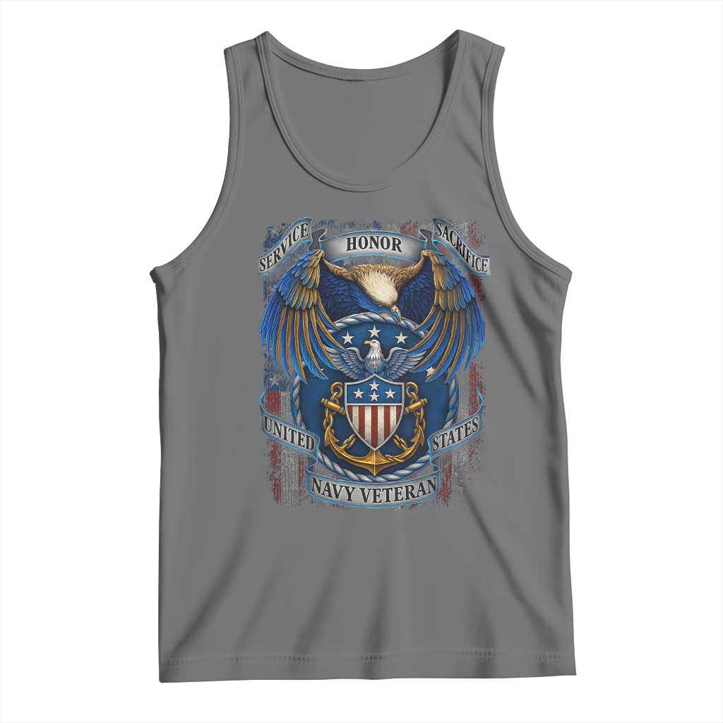 US Navy Veteran Service Honor Sacrifice Tank Top Vintage Bald Eagle American Flag Anchor - Wonder Print Shop