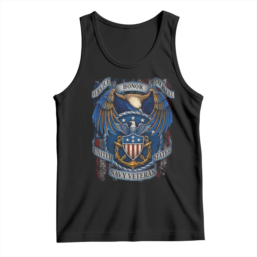 US Navy Veteran Service Honor Sacrifice Tank Top Vintage Bald Eagle American Flag Anchor - Wonder Print Shop