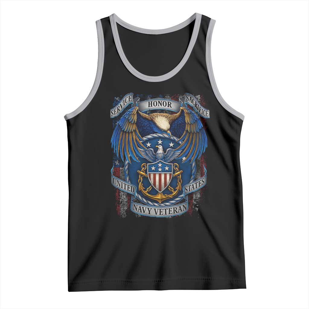 US Navy Veteran Service Honor Sacrifice Tank Top Vintage Bald Eagle American Flag Anchor - Wonder Print Shop