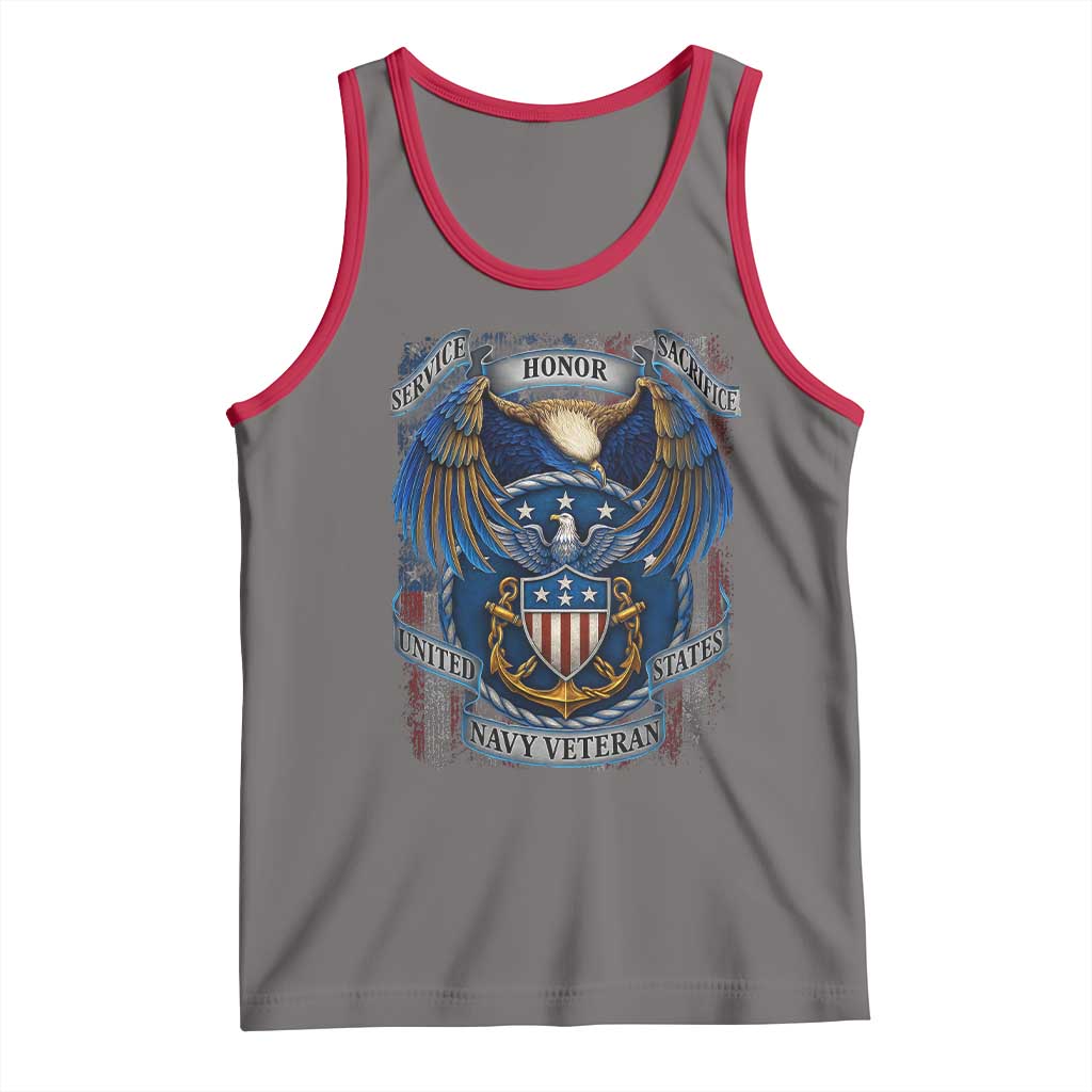 US Navy Veteran Service Honor Sacrifice Tank Top Vintage Bald Eagle American Flag Anchor - Wonder Print Shop