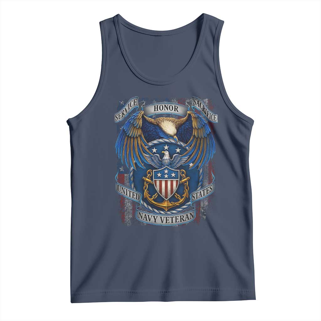 US Navy Veteran Service Honor Sacrifice Tank Top Vintage Bald Eagle American Flag Anchor - Wonder Print Shop