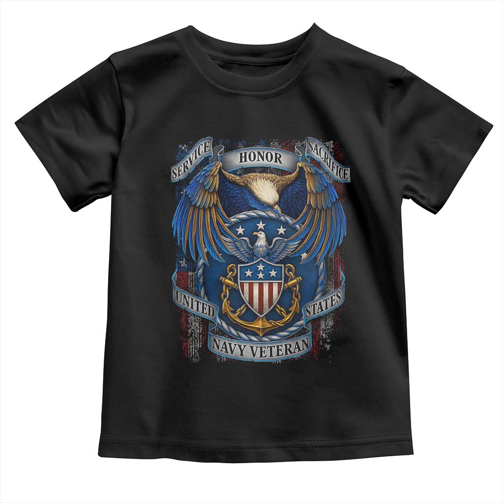 US Navy Veteran Service Honor Sacrifice Toddler T Shirt Vintage Bald Eagle American Flag Anchor - Wonder Print Shop