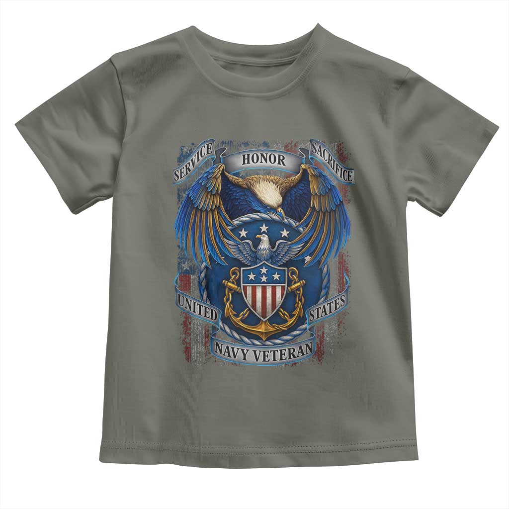 US Navy Veteran Service Honor Sacrifice Toddler T Shirt Vintage Bald Eagle American Flag Anchor - Wonder Print Shop