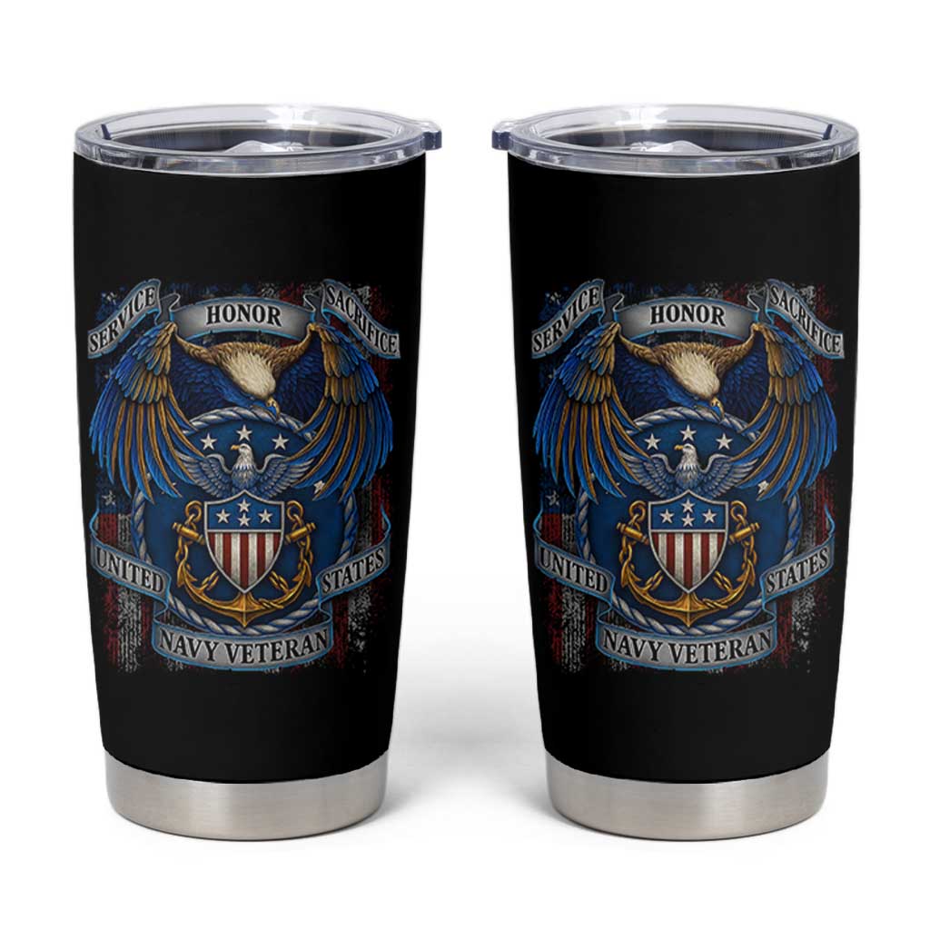 US Navy Veteran Service Honor Sacrifice Tumbler Cup Vintage Bald Eagle American Flag Anchor - Wonder Print Shop