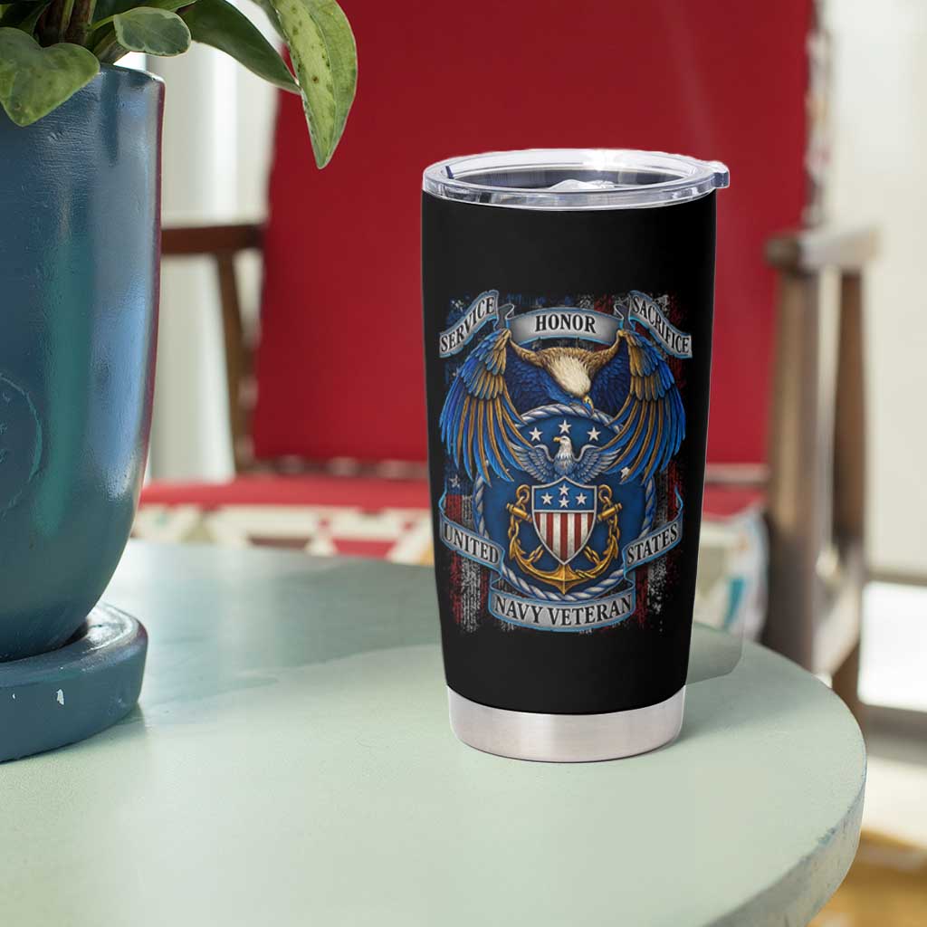 US Navy Veteran Service Honor Sacrifice Tumbler Cup Vintage Bald Eagle American Flag Anchor - Wonder Print Shop