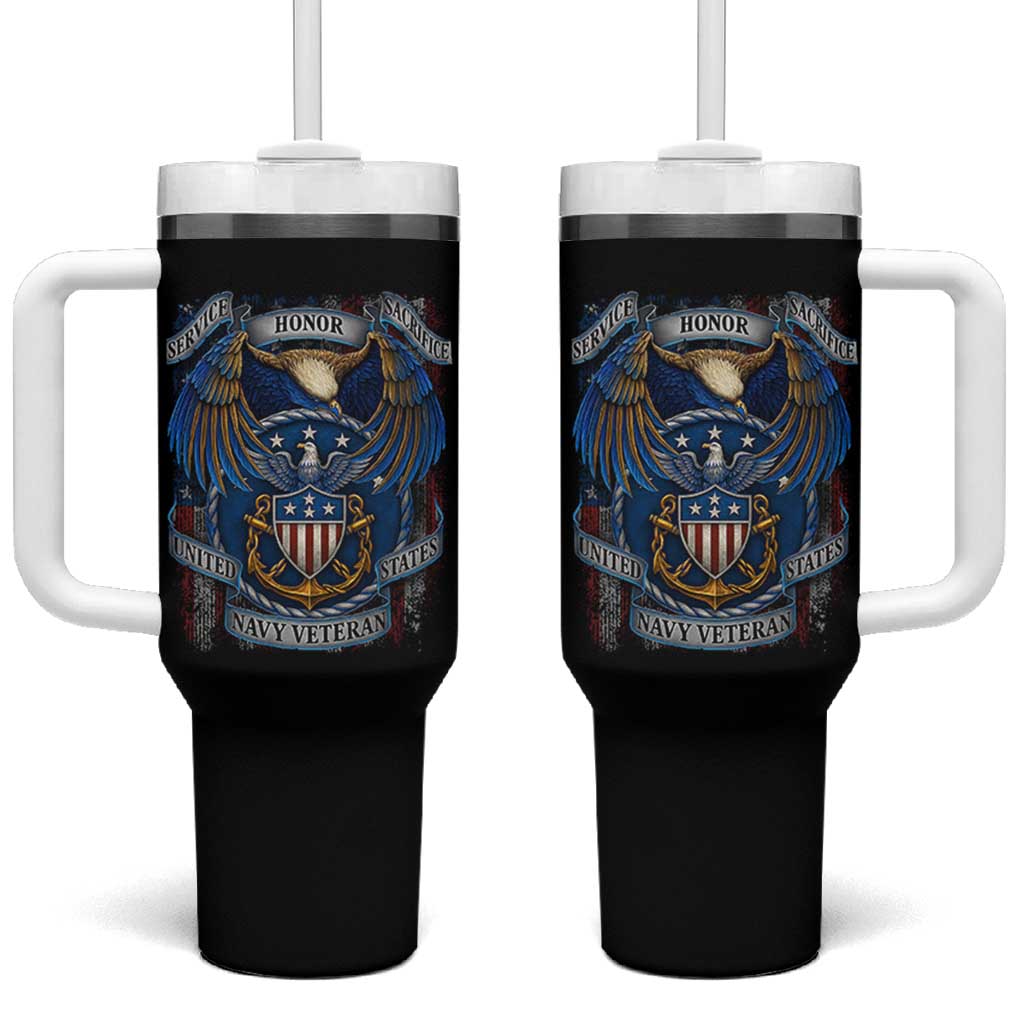 US Navy Veteran Service Honor Sacrifice Tumbler With Handle Vintage Bald Eagle American Flag Anchor - Wonder Print Shop