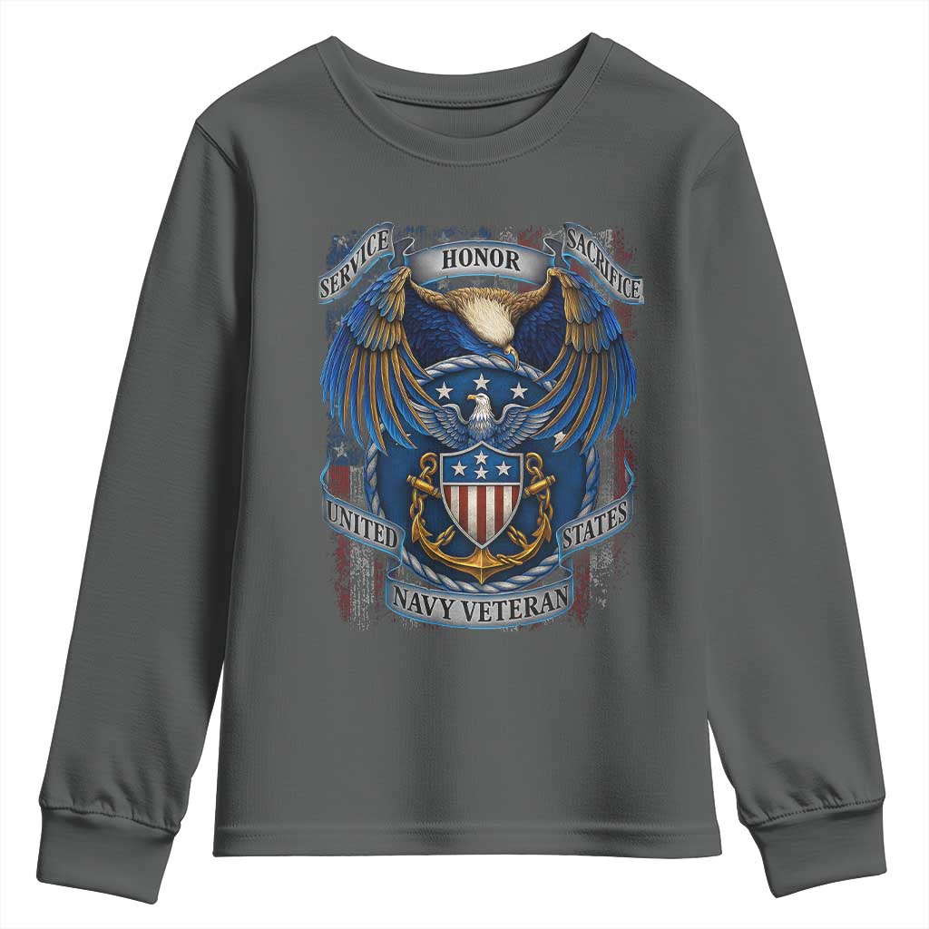 US Navy Veteran Service Honor Sacrifice Youth Sweatshirt Vintage Bald Eagle American Flag Anchor - Wonder Print Shop