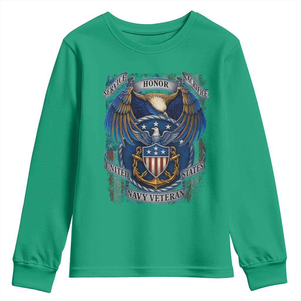 US Navy Veteran Service Honor Sacrifice Youth Sweatshirt Vintage Bald Eagle American Flag Anchor - Wonder Print Shop