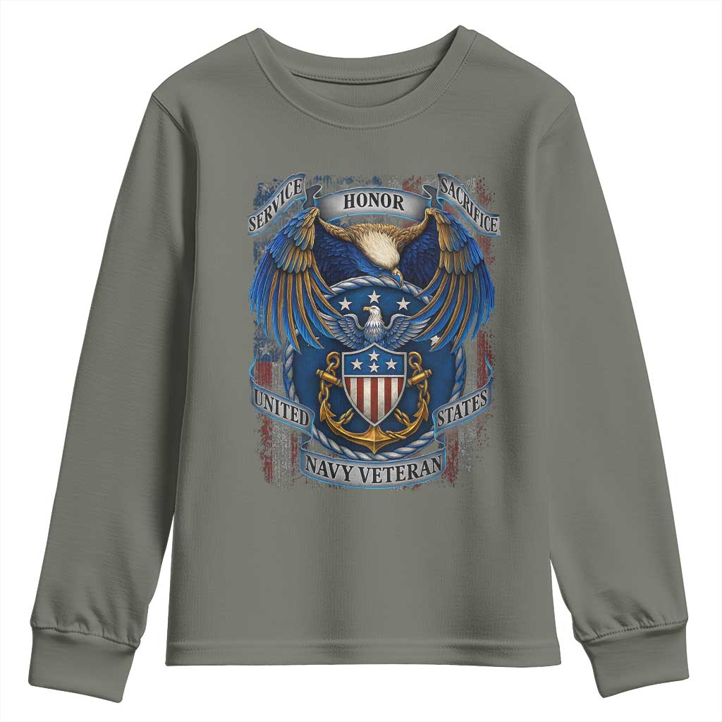 US Navy Veteran Service Honor Sacrifice Youth Sweatshirt Vintage Bald Eagle American Flag Anchor - Wonder Print Shop