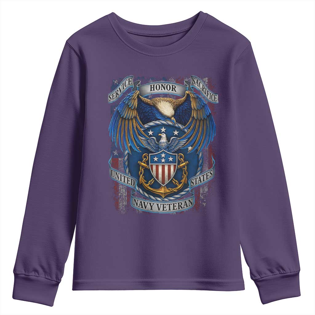 US Navy Veteran Service Honor Sacrifice Youth Sweatshirt Vintage Bald Eagle American Flag Anchor - Wonder Print Shop