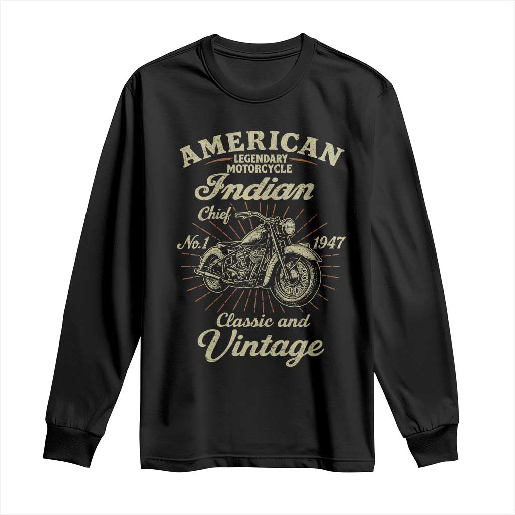 American Legendary Motorcycle Indian Chief Long Sleeve Shirt Classic And Vintage Bikers Club - Wonder Print Shop
