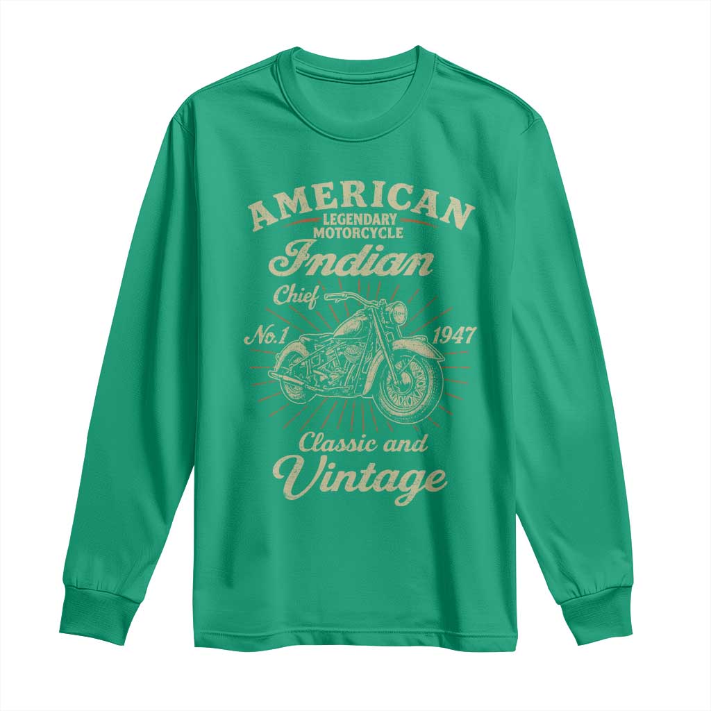American Legendary Motorcycle Indian Chief Long Sleeve Shirt Classic And Vintage Bikers Club - Wonder Print Shop