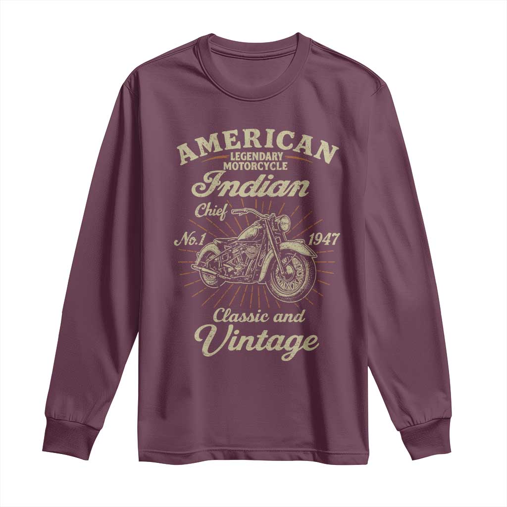 American Legendary Motorcycle Indian Chief Long Sleeve Shirt Classic And Vintage Bikers Club - Wonder Print Shop