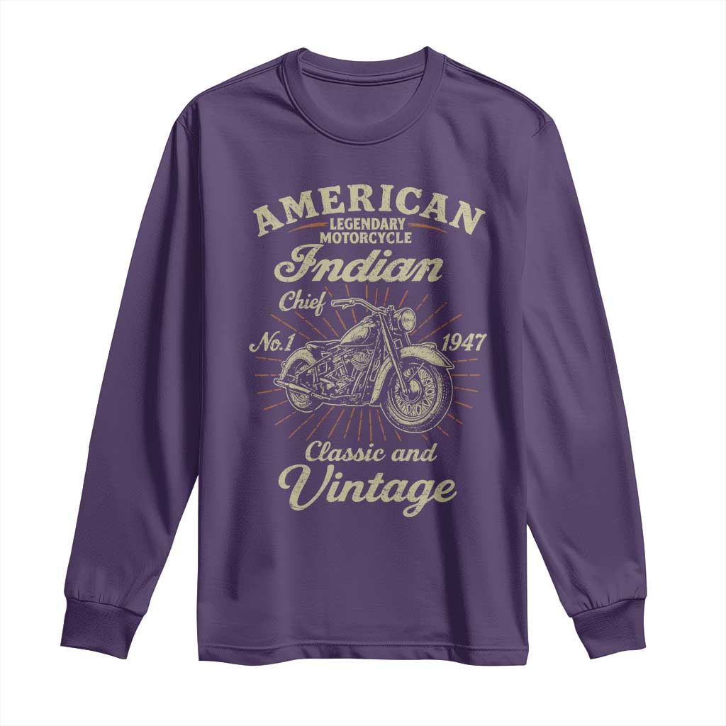 American Legendary Motorcycle Indian Chief Long Sleeve Shirt Classic And Vintage Bikers Club - Wonder Print Shop