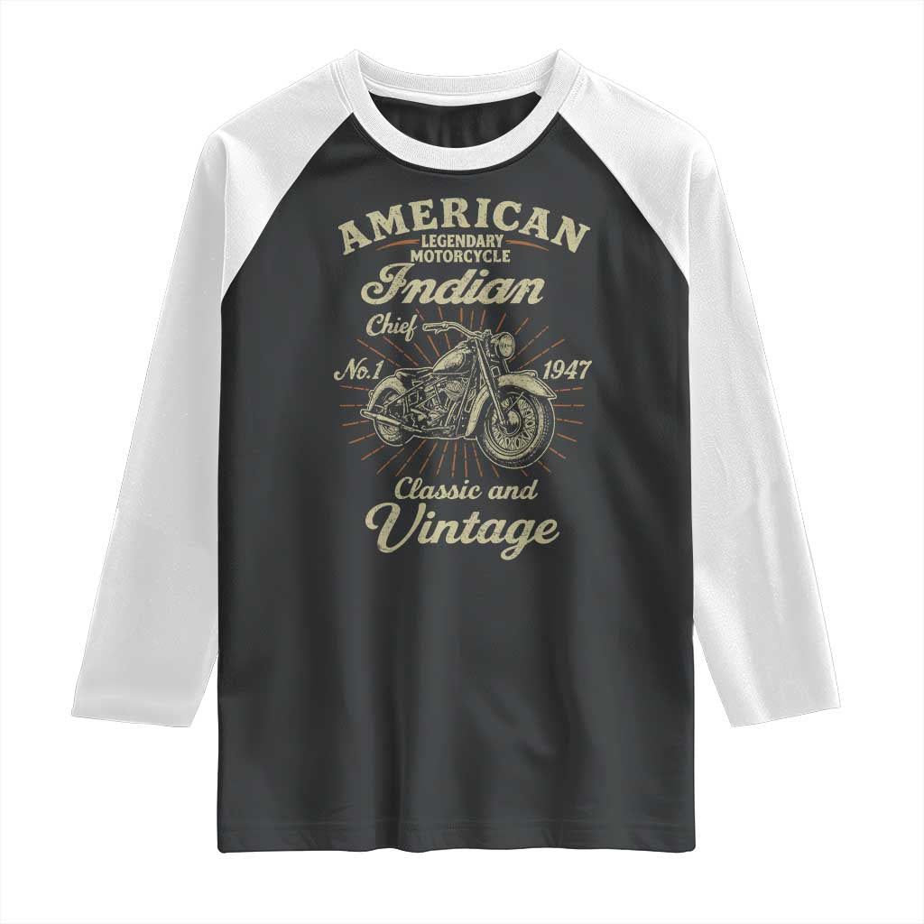 American Legendary Motorcycle Indian Chief Raglan Shirt Classic And Vintage Bikers Club - Wonder Print Shop