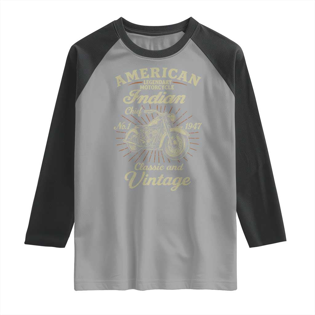 American Legendary Motorcycle Indian Chief Raglan Shirt Classic And Vintage Bikers Club - Wonder Print Shop