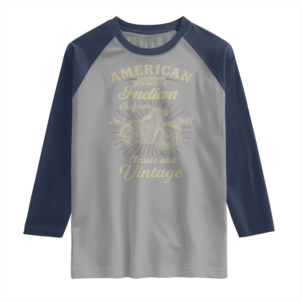 American Legendary Motorcycle Indian Chief Raglan Shirt Classic And Vintage Bikers Club - Wonder Print Shop