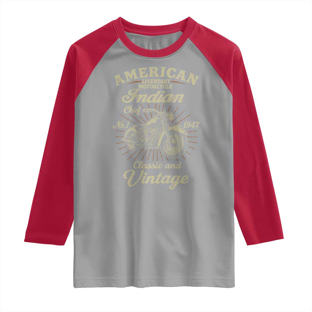 American Legendary Motorcycle Indian Chief Raglan Shirt Classic And Vintage Bikers Club - Wonder Print Shop