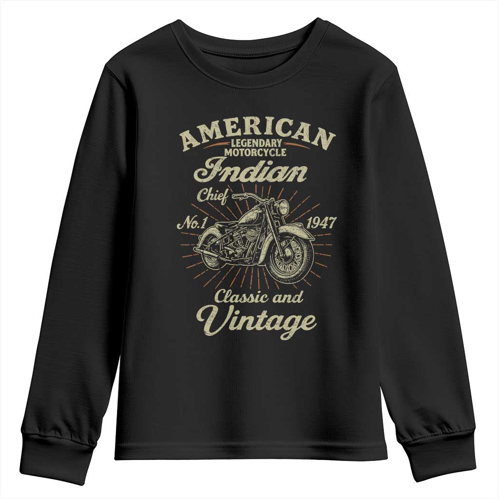 American Legendary Motorcycle Indian Chief Youth Sweatshirt Classic And Vintage Bikers Club - Wonder Print Shop
