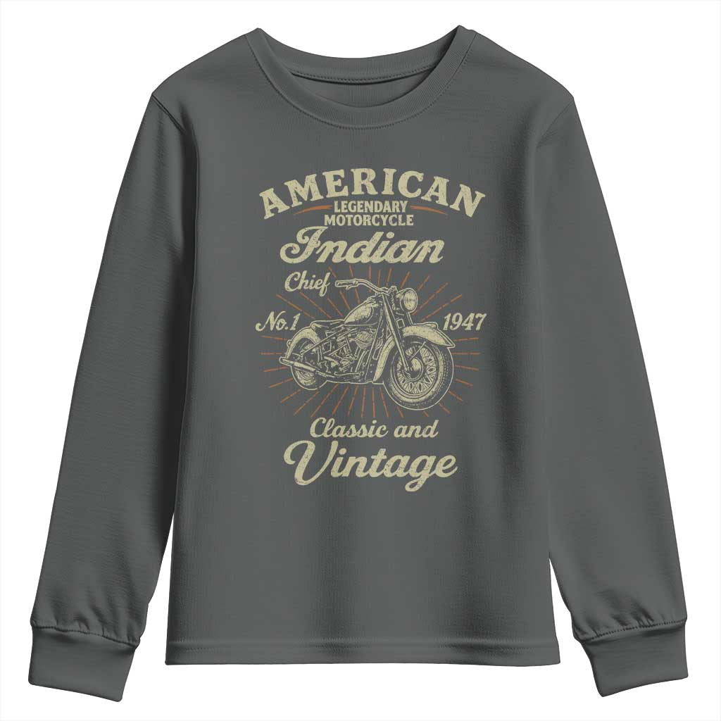 American Legendary Motorcycle Indian Chief Youth Sweatshirt Classic And Vintage Bikers Club - Wonder Print Shop