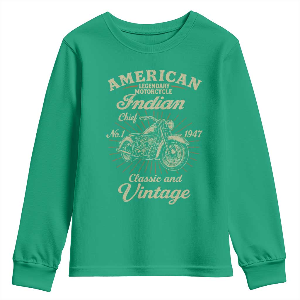 American Legendary Motorcycle Indian Chief Youth Sweatshirt Classic And Vintage Bikers Club - Wonder Print Shop