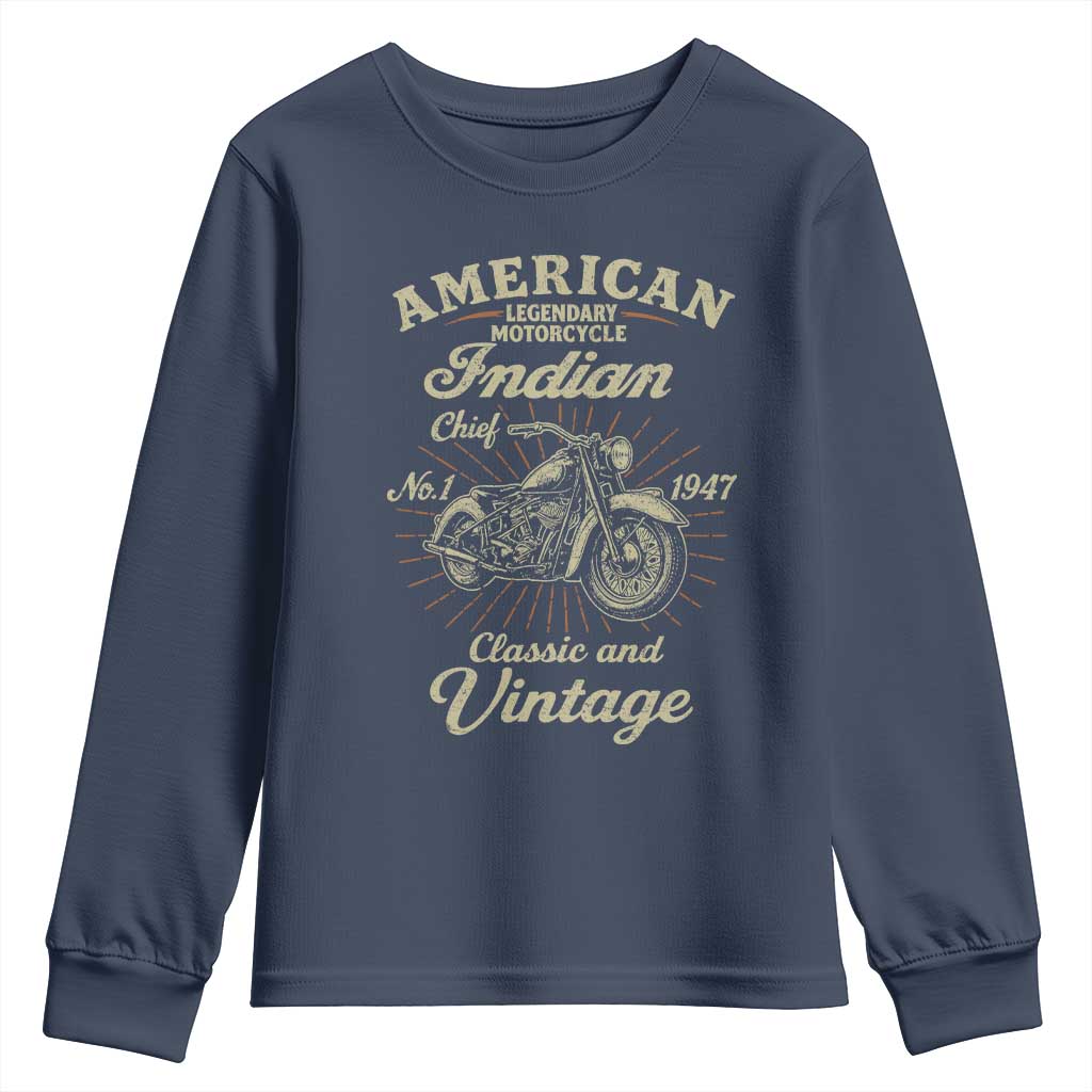 American Legendary Motorcycle Indian Chief Youth Sweatshirt Classic And Vintage Bikers Club - Wonder Print Shop