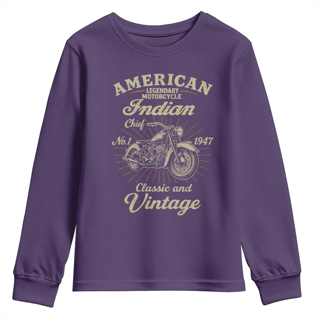 American Legendary Motorcycle Indian Chief Youth Sweatshirt Classic And Vintage Bikers Club - Wonder Print Shop
