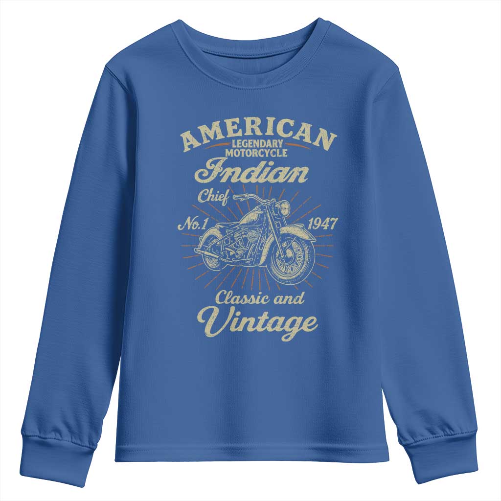 American Legendary Motorcycle Indian Chief Youth Sweatshirt Classic And Vintage Bikers Club - Wonder Print Shop