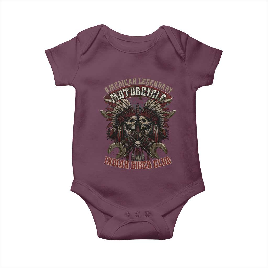 American Legendary Motorcycle Indian Biker Club Baby Onesie Vintage Native American Skull Chief - Wonder Print Shop