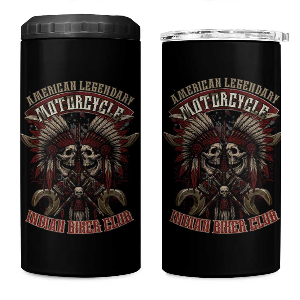 American Legendary Motorcycle Indian Biker Club 4 in 1 Can Cooler Tumbler Vintage Native American Skull Chief - Wonder Print Shop