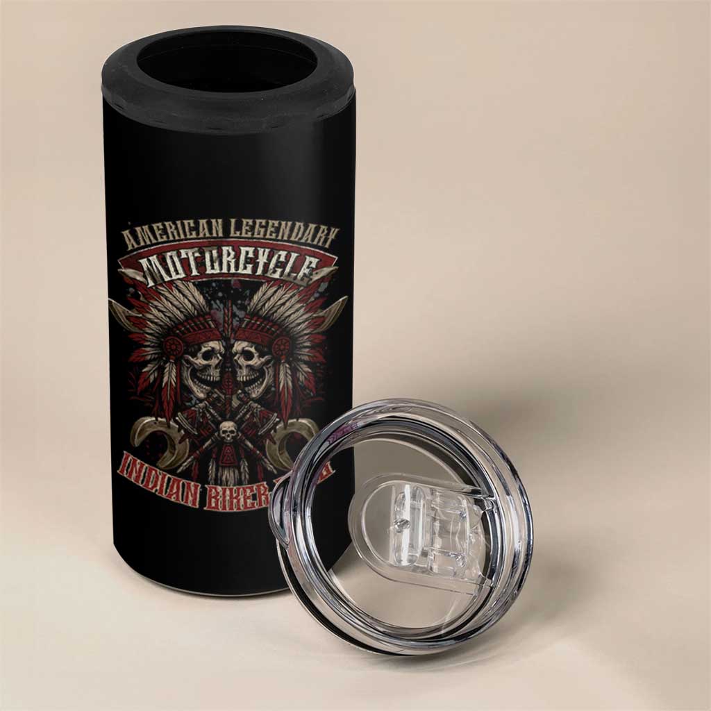 American Legendary Motorcycle Indian Biker Club 4 in 1 Can Cooler Tumbler Vintage Native American Skull Chief - Wonder Print Shop