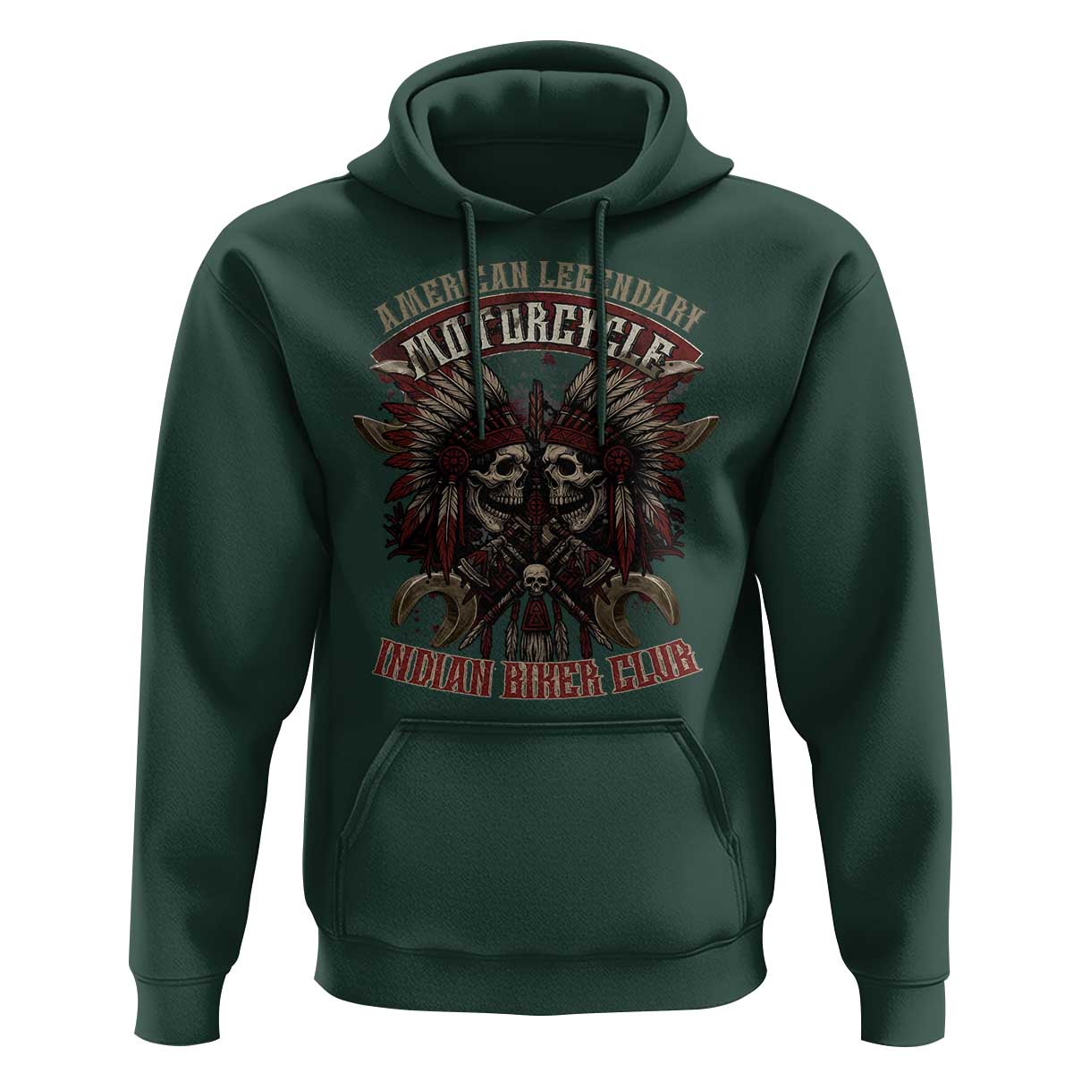 American Legendary Motorcycle Indian Biker Club Hoodie Vintage Native American Skull Chief - Wonder Print Shop