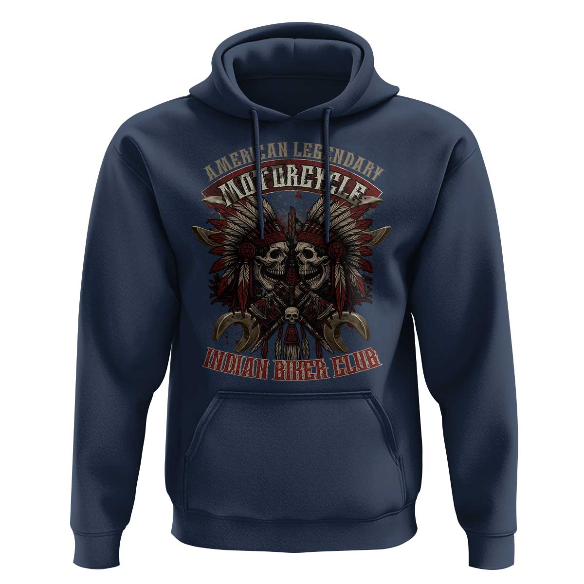 American Legendary Motorcycle Indian Biker Club Hoodie Vintage Native American Skull Chief - Wonder Print Shop