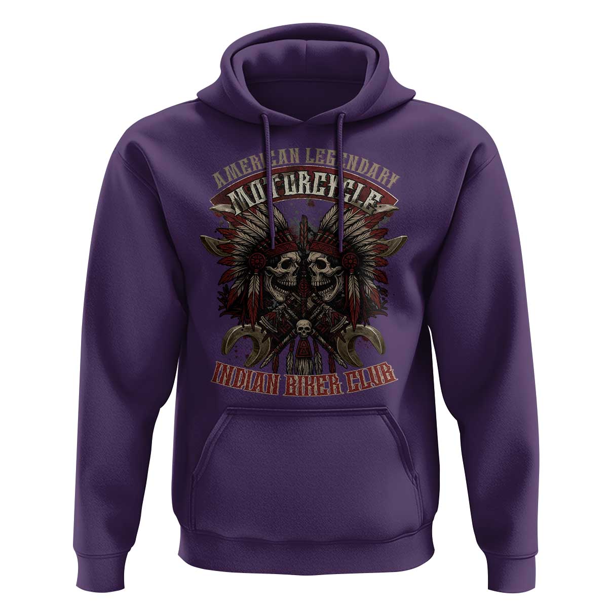 American Legendary Motorcycle Indian Biker Club Hoodie Vintage Native American Skull Chief - Wonder Print Shop