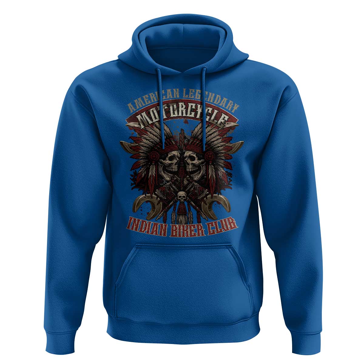 American Legendary Motorcycle Indian Biker Club Hoodie Vintage Native American Skull Chief - Wonder Print Shop