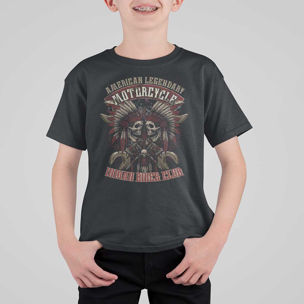 American Legendary Motorcycle Indian Biker Club T Shirt For Kid Vintage Native American Skull Chief - Wonder Print Shop