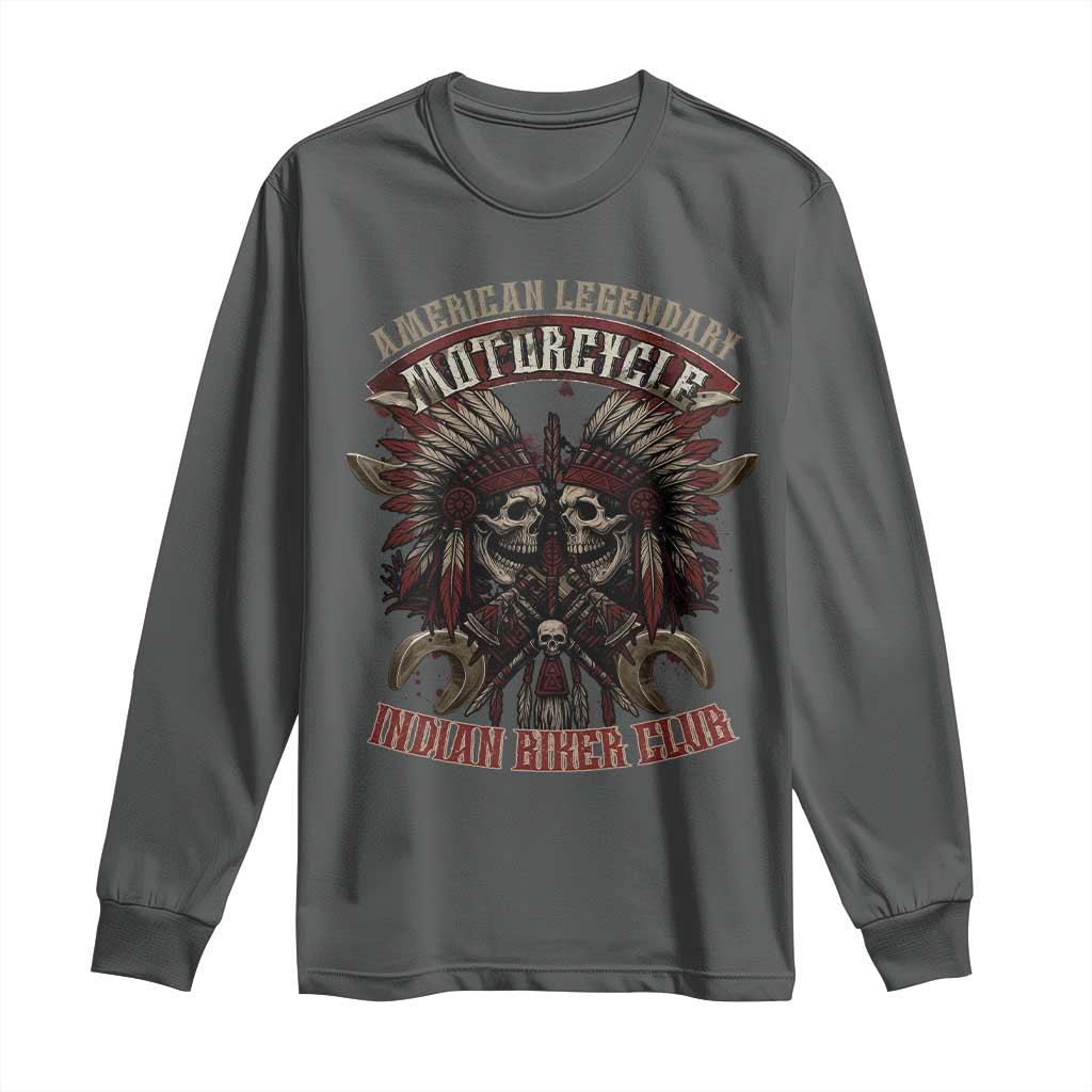 American Legendary Motorcycle Indian Biker Club Long Sleeve Shirt Vintage Native American Skull Chief - Wonder Print Shop