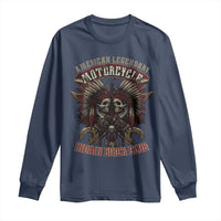 American Legendary Motorcycle Indian Biker Club Long Sleeve Shirt Vintage Native American Skull Chief - Wonder Print Shop
