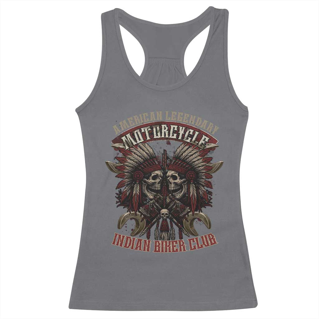 American Legendary Motorcycle Indian Biker Club Racerback Tank Top Vintage Native American Skull Chief - Wonder Print Shop