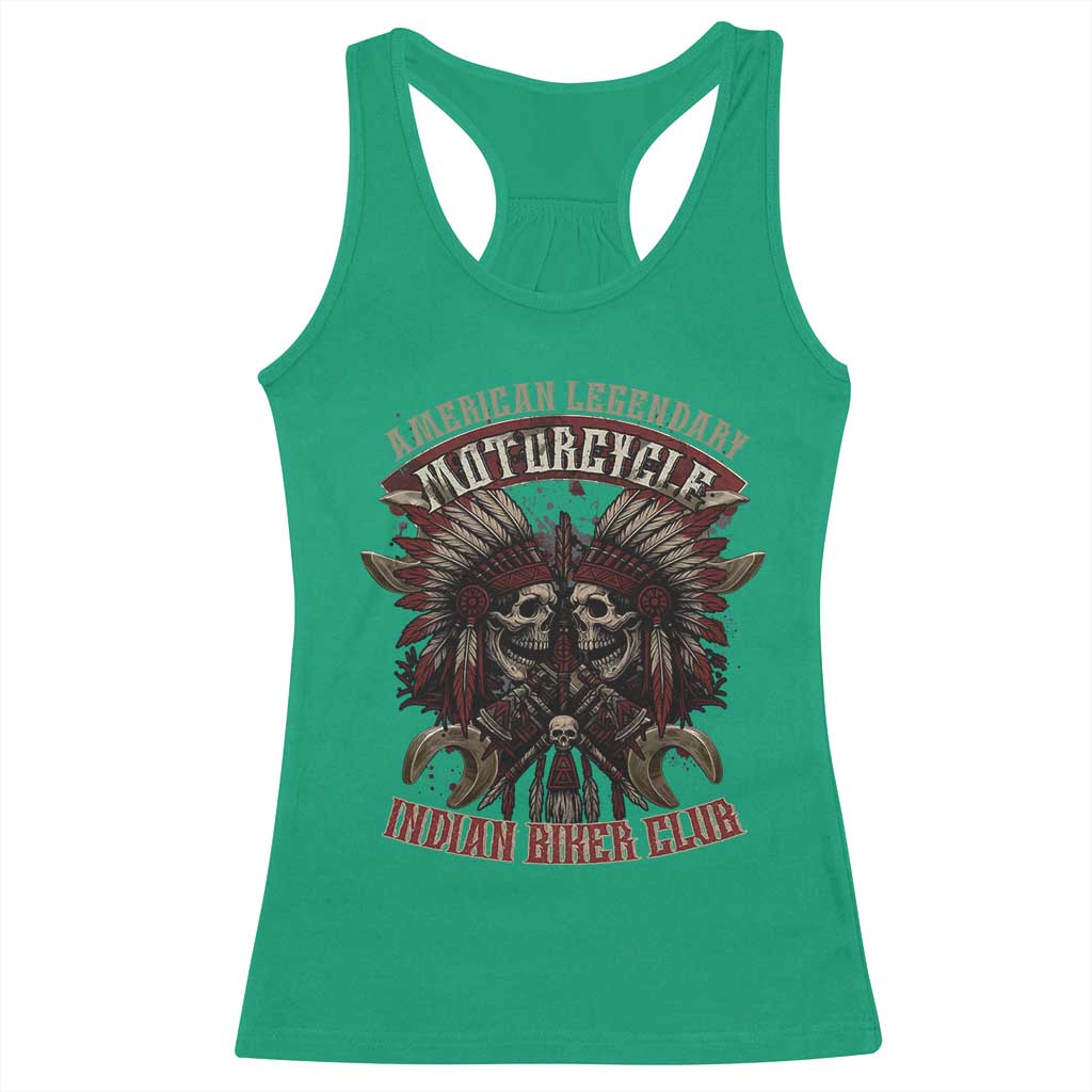 American Legendary Motorcycle Indian Biker Club Racerback Tank Top Vintage Native American Skull Chief - Wonder Print Shop