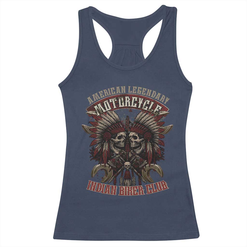 American Legendary Motorcycle Indian Biker Club Racerback Tank Top Vintage Native American Skull Chief - Wonder Print Shop
