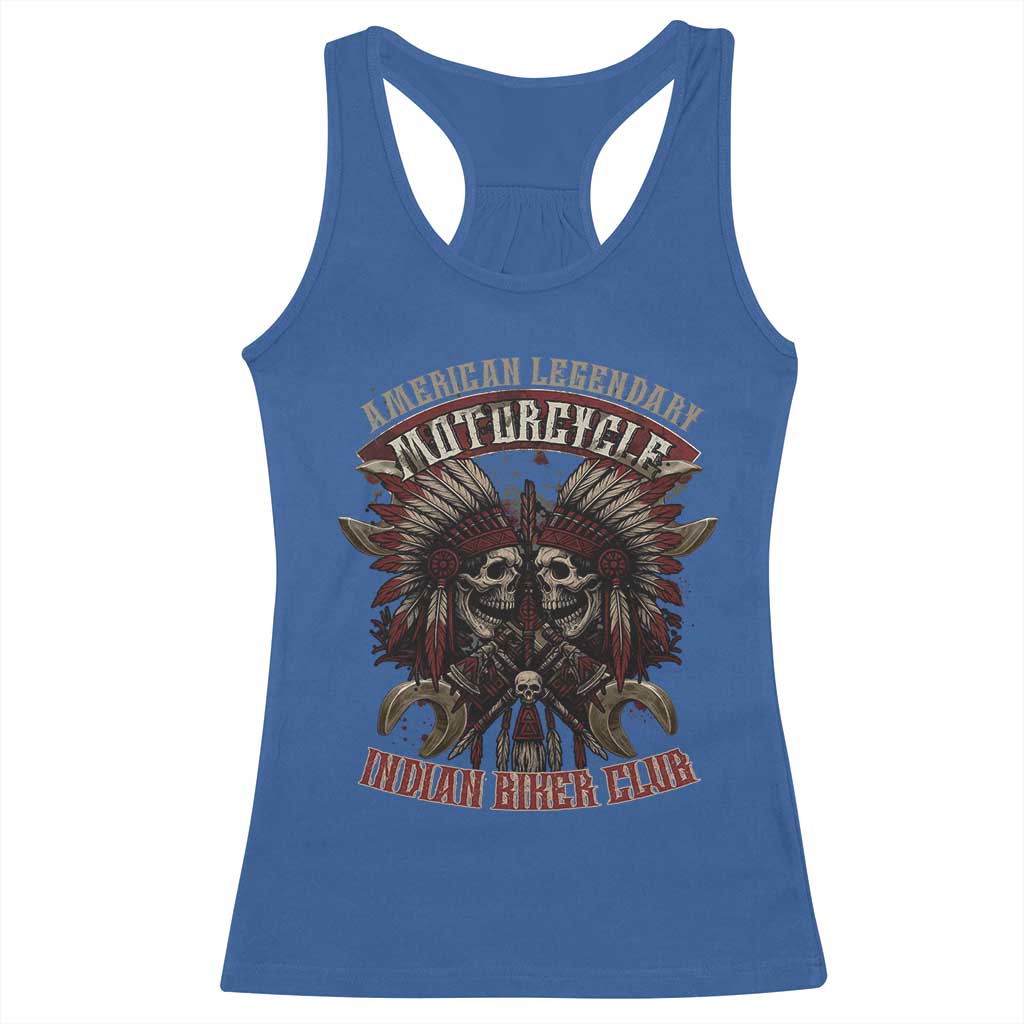 American Legendary Motorcycle Indian Biker Club Racerback Tank Top Vintage Native American Skull Chief - Wonder Print Shop