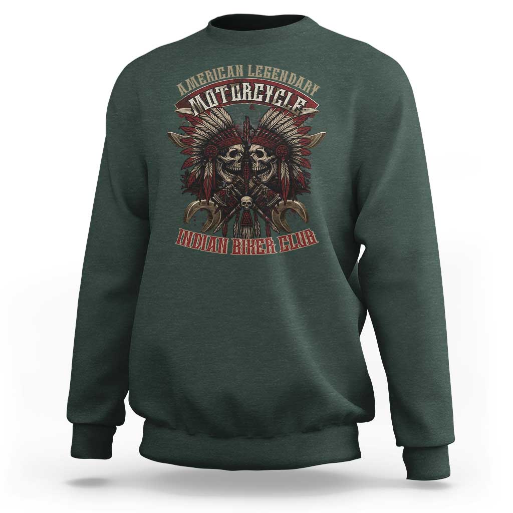American Legendary Motorcycle Indian Biker Club Sweatshirt Vintage Native American Skull Chief - Wonder Print Shop
