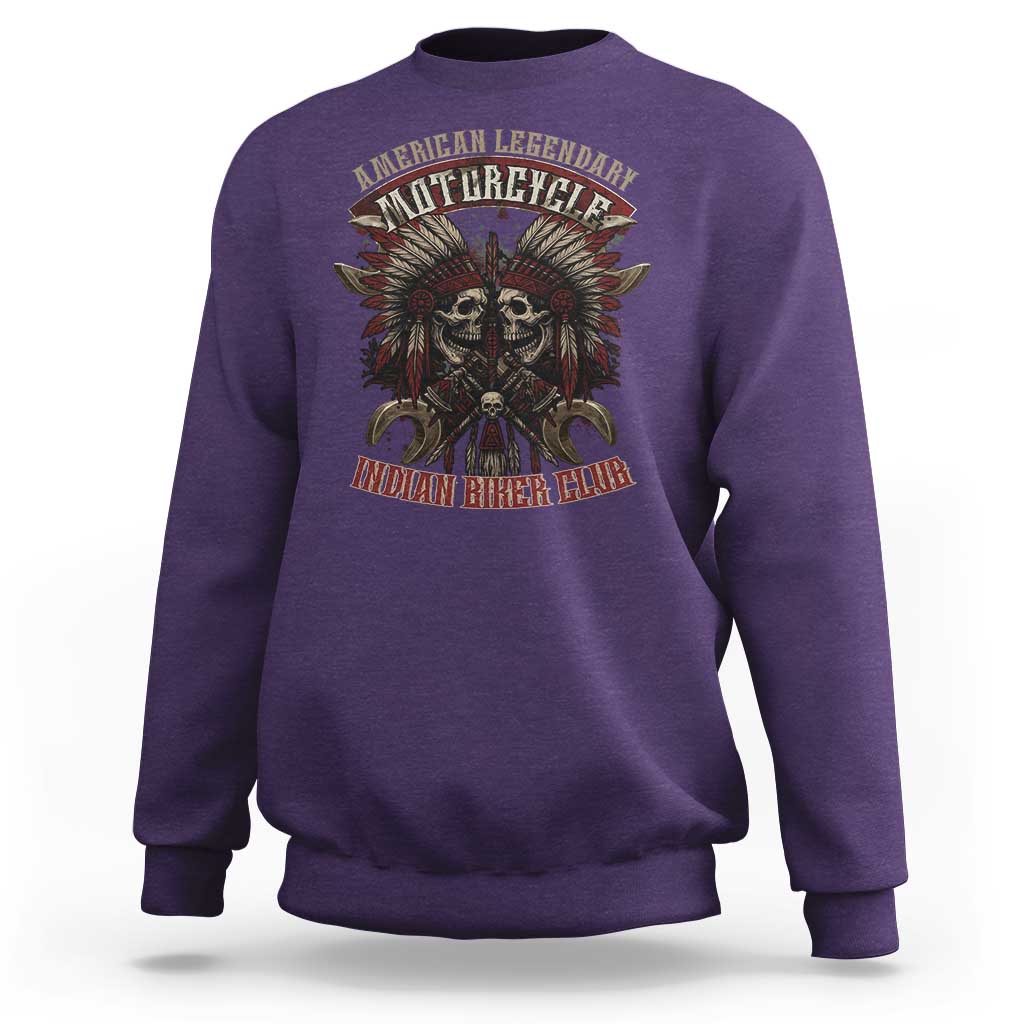 American Legendary Motorcycle Indian Biker Club Sweatshirt Vintage Native American Skull Chief - Wonder Print Shop