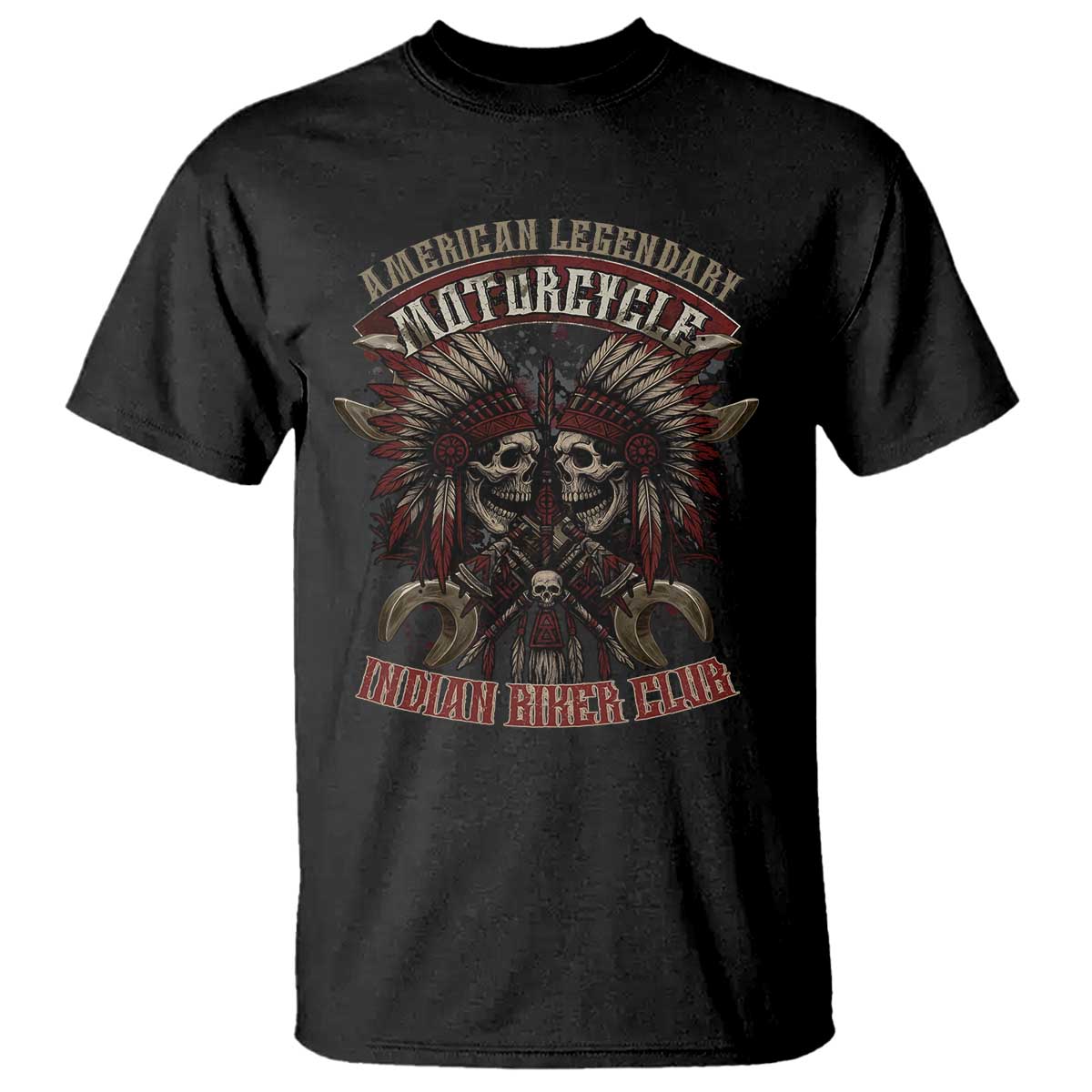 American Legendary Motorcycle Indian Biker Club T Shirt Vintage Native American Skull Chief - Wonder Print Shop