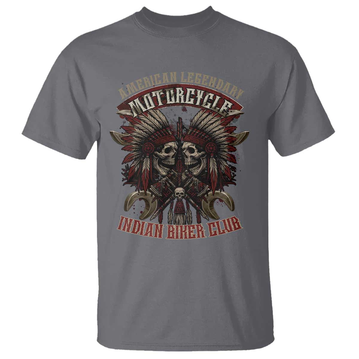 American Legendary Motorcycle Indian Biker Club T Shirt Vintage Native American Skull Chief - Wonder Print Shop