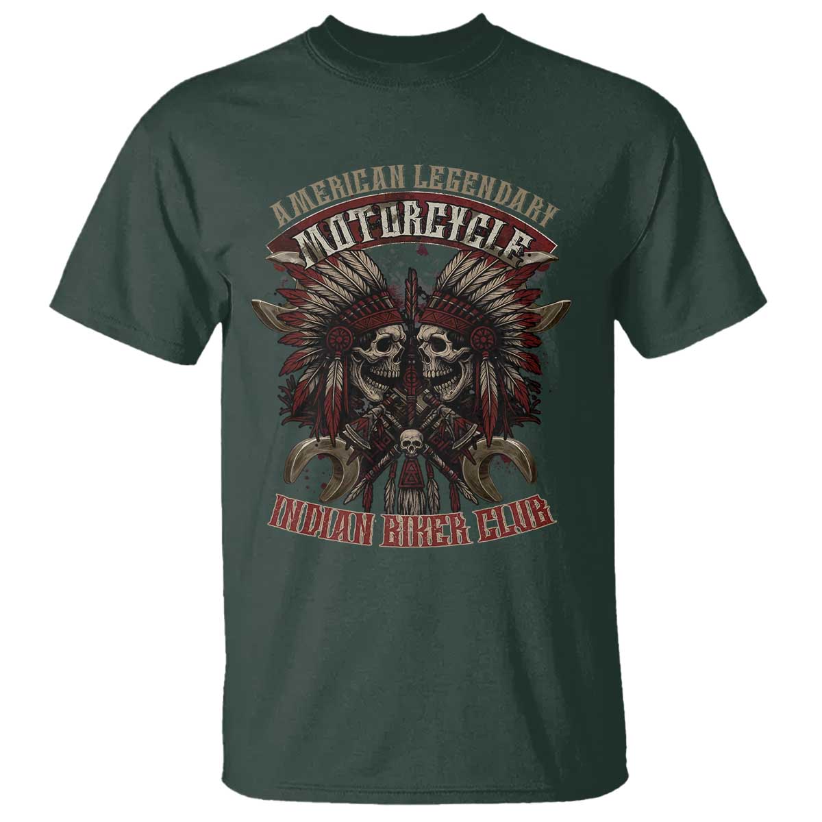 American Legendary Motorcycle Indian Biker Club T Shirt Vintage Native American Skull Chief - Wonder Print Shop