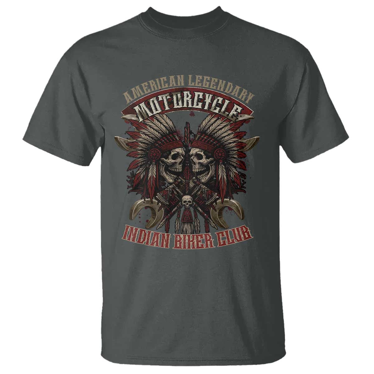 American Legendary Motorcycle Indian Biker Club T Shirt Vintage Native American Skull Chief - Wonder Print Shop