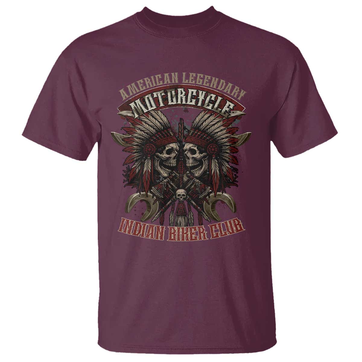 American Legendary Motorcycle Indian Biker Club T Shirt Vintage Native American Skull Chief - Wonder Print Shop